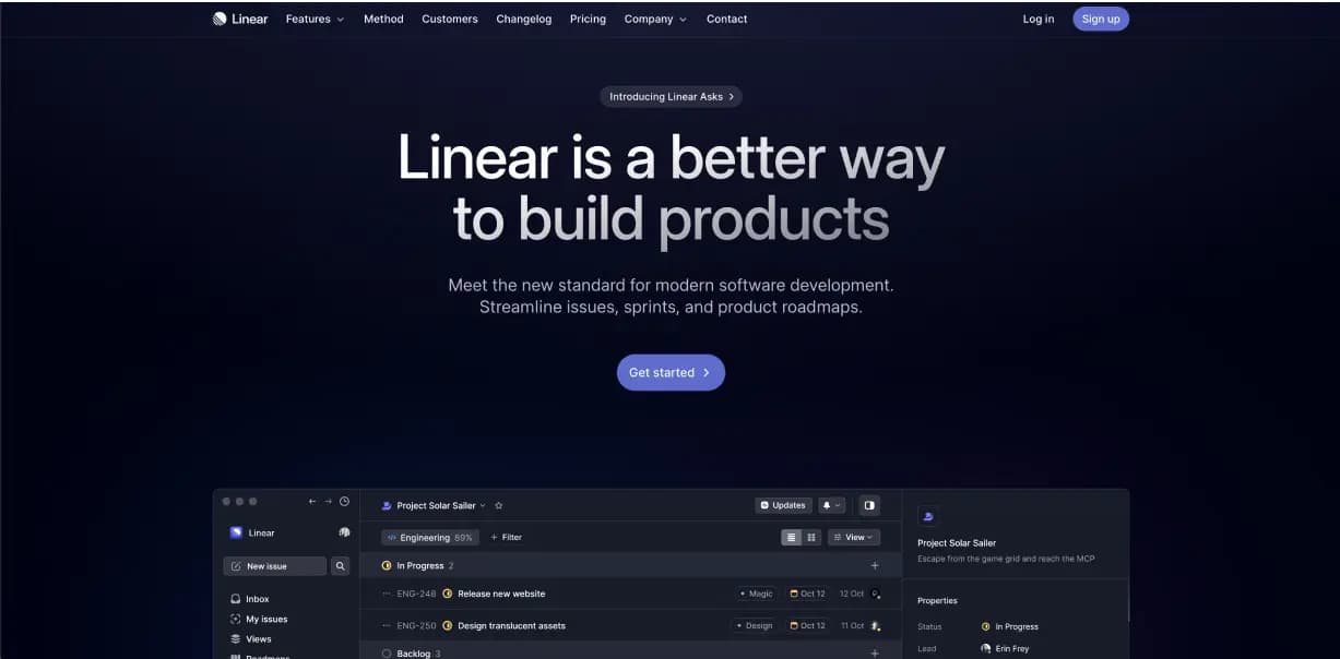 Linear landing page screenshot
