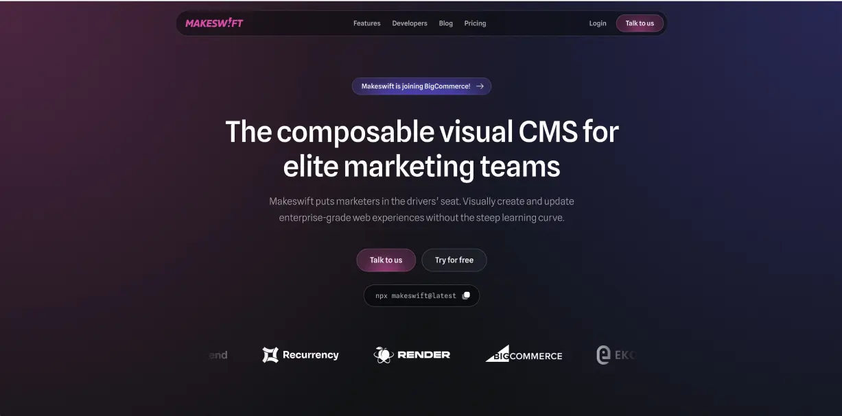 Makeswift landing page screenshot