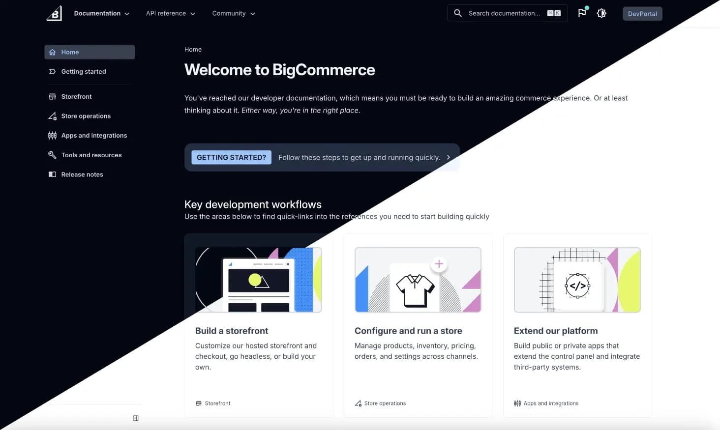BigCommerce Developer Documentation home screenshot