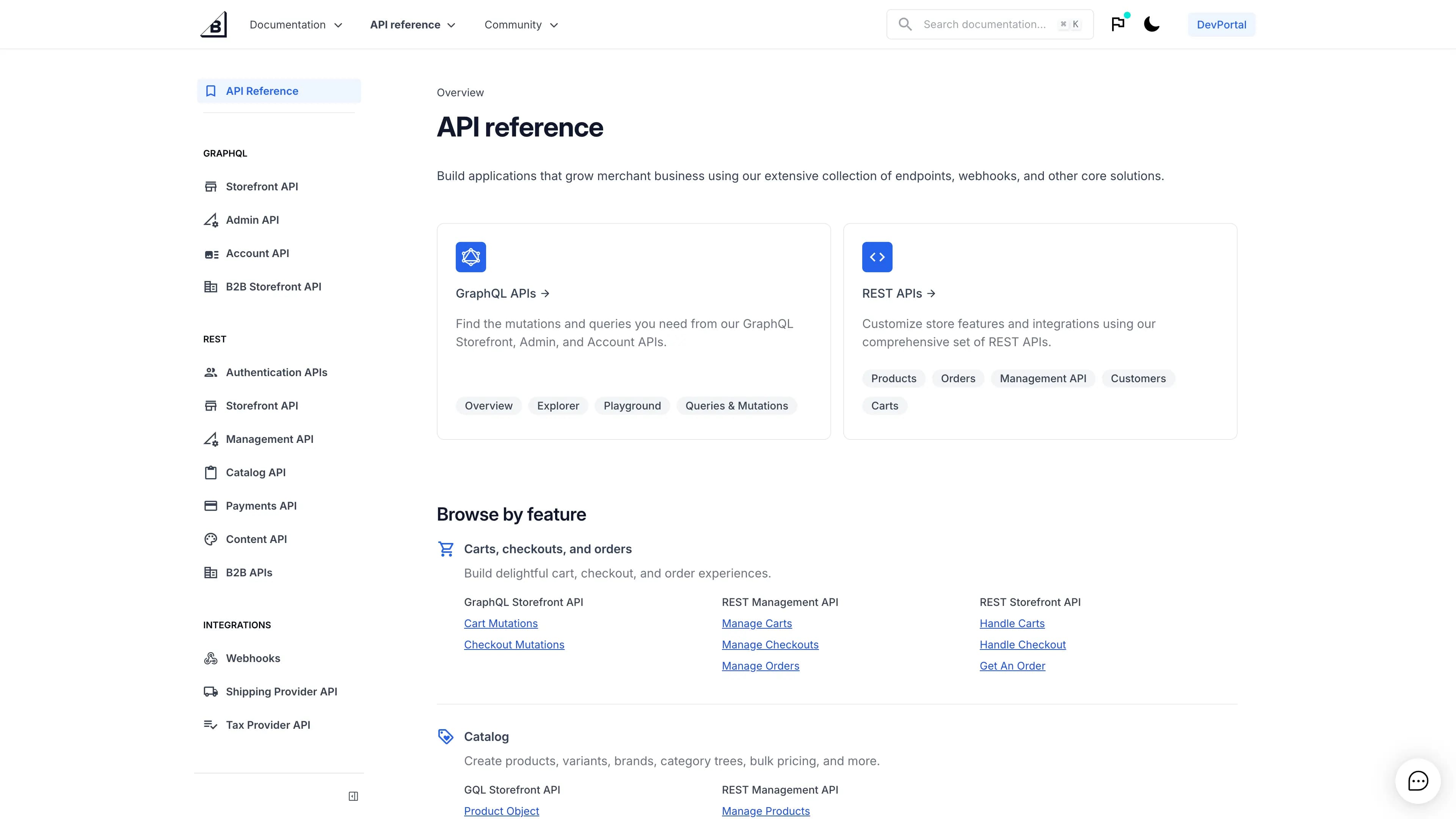 BigCommerce Developer Documentation reference screenshot