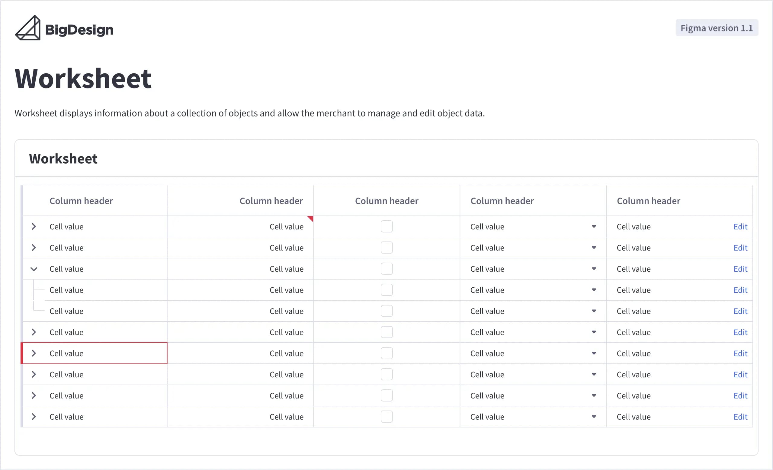 BigCommerce BigDesign worksheet spec screenshot